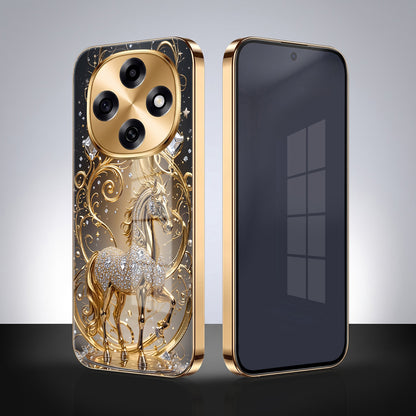 OPPO F31 Pro 5G Luxury Horse Texture Gold Electroplated Glass Phone Back Case