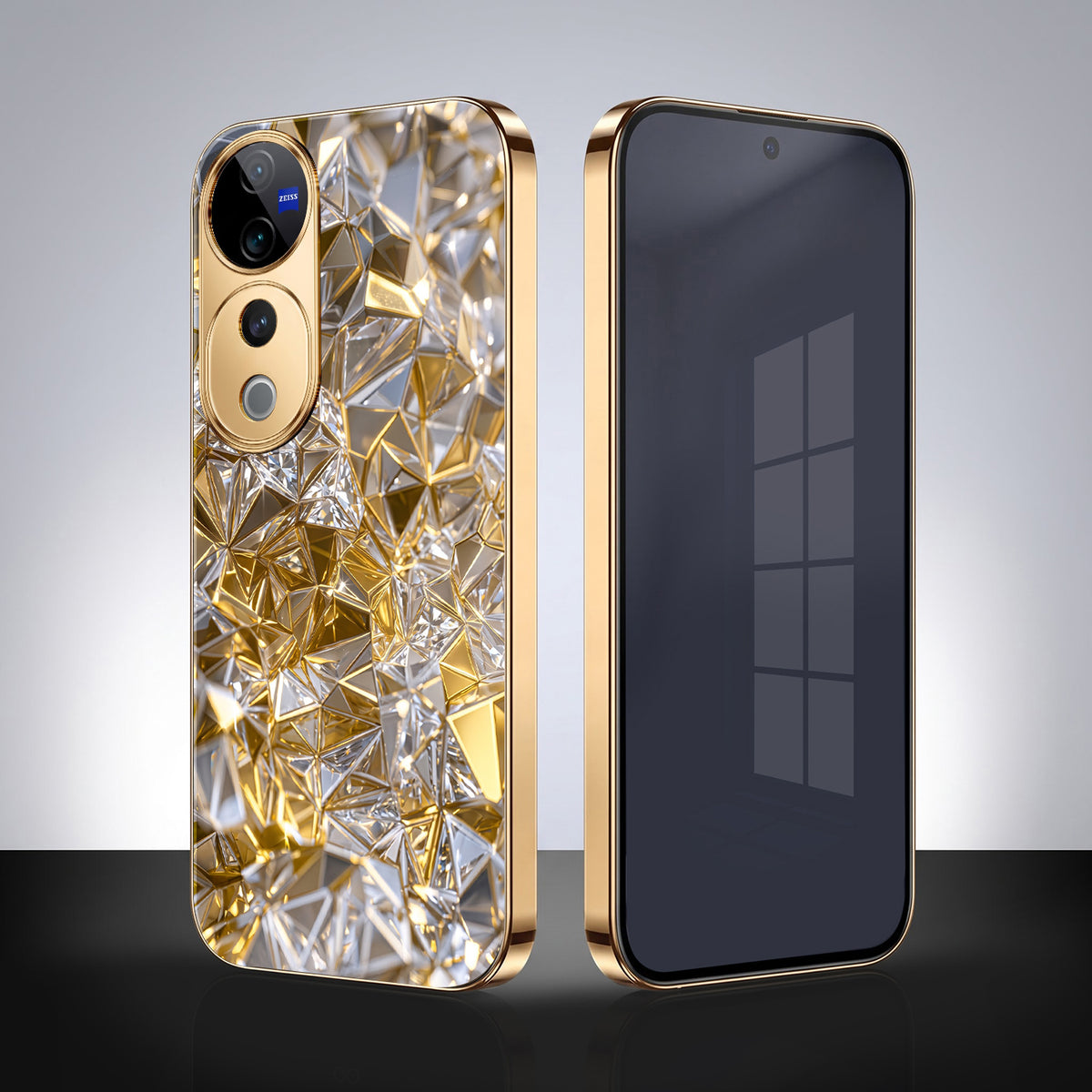 Vivo V40 Pro 5G White Diamond Shatter Gold Electroplated Glass Phone Back Case