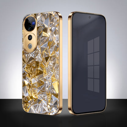 Vivo V40 Pro 5G White Diamond Shatter Gold Electroplated Glass Phone Back Case