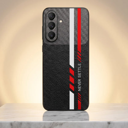 Samsung Galaxy A57 5G Sporty Stripe Focus Carbon Fiber Leather Hybrid Back Case