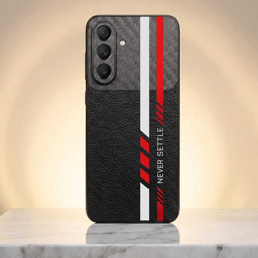 Samsung Galaxy A57 5G Sporty Stripe Focus Carbon Fiber Leather Hybrid Back Case