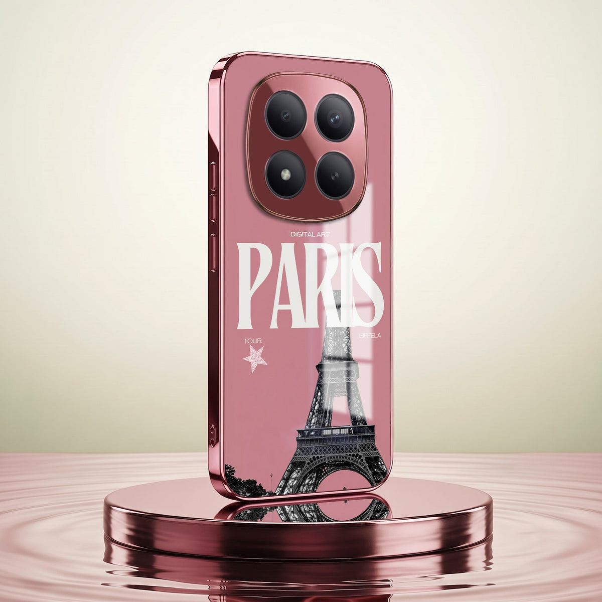 Redmi Note 15 Pro+ 5G Luxury Paris Tower Pink Electroplated Glass Phone Back Case