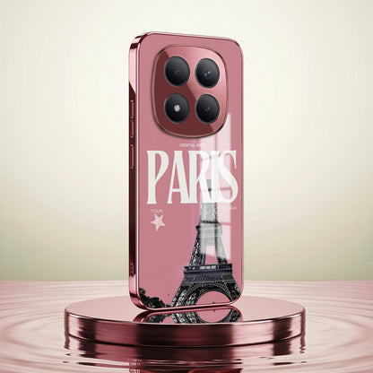 Redmi Note 15 Pro+ 5G Luxury Paris Tower Pink Electroplated Glass Phone Back Case