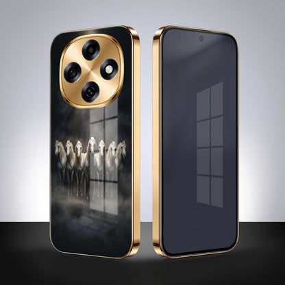 OPPO F31 Pro 5G Running Horses Gold Electroplated Glass Phone Back Case