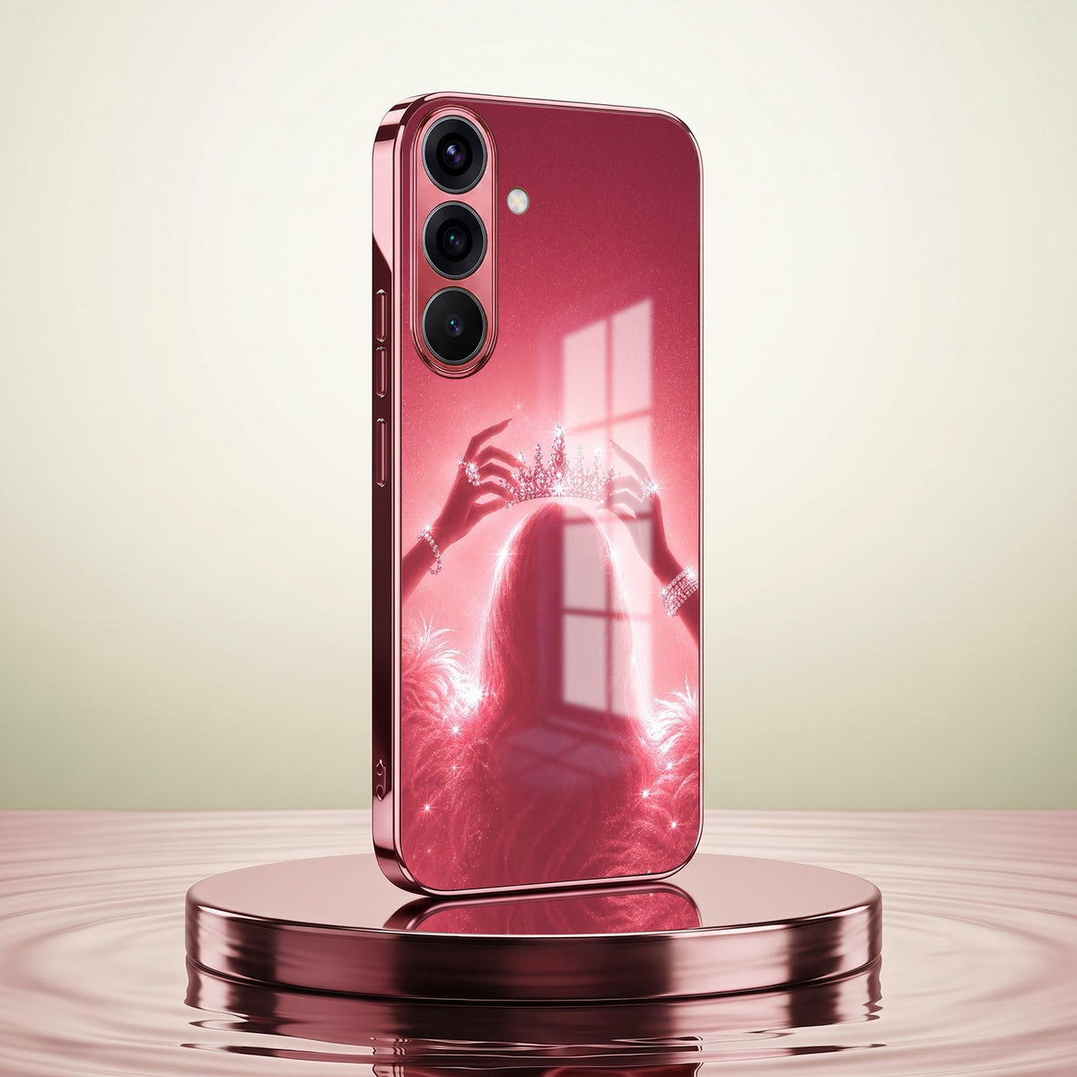 Samsung Galaxy A56 5G Luxury Crown Queen Pink Electroplated Glass Phone Back Case