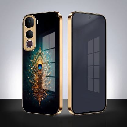 Vivo Y400 Pro 5G Golden Peacock Feather Gold Electroplated Glass Phone Back Case