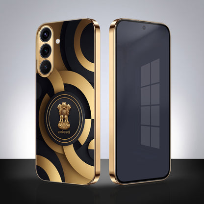 Samsung Galaxy A36 5G Royal Emblem Gold Electroplated Glass Phone Back Case