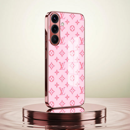 Samsung Galaxy A56 5G Luxury Monogram Pink Electroplated Glass Phone Back Case