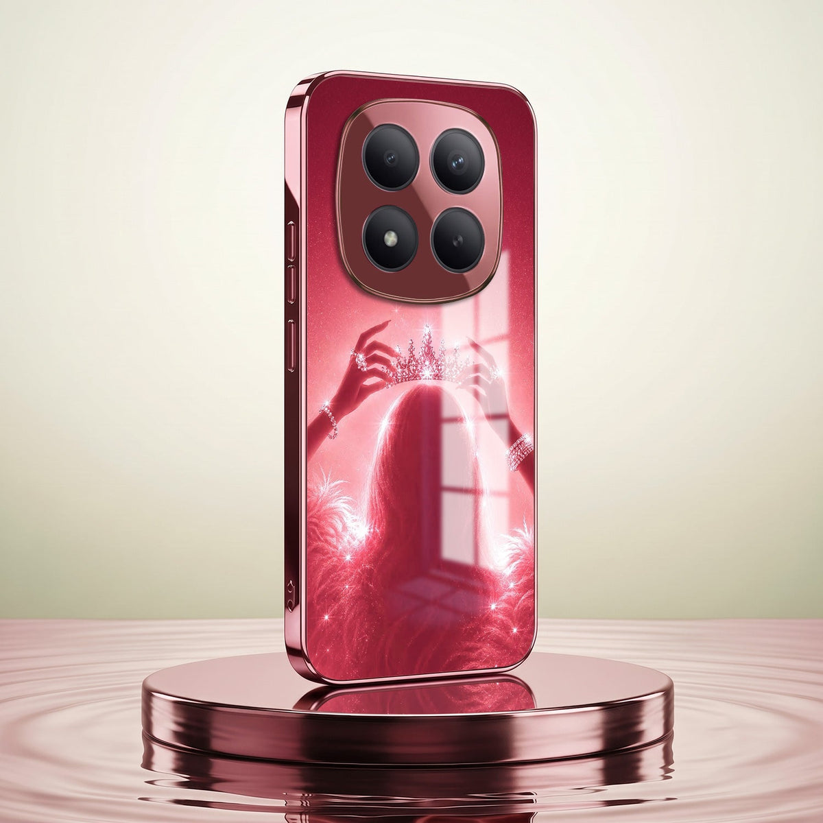 Redmi Note 15 Pro+ 5G Luxury Crown Queen Pink Electroplated Glass Phone Back Case
