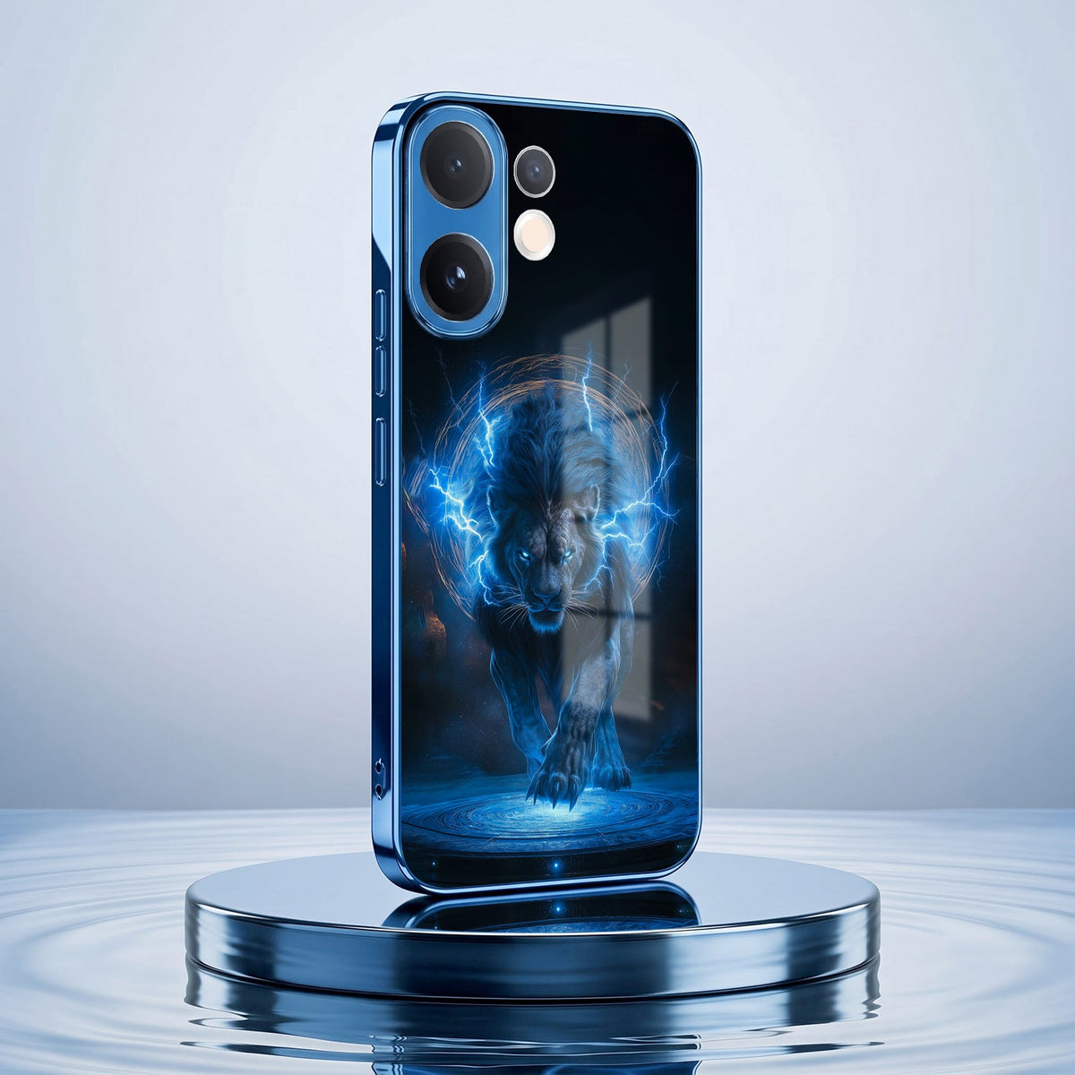 Vivo V60 5G Thunder Titan Lion Blue Electroplated Glass Phone Back Case