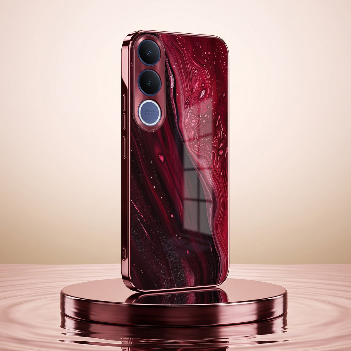Vivo V70 FE 5G Marble Burgundy Electroplated Glass Back Case