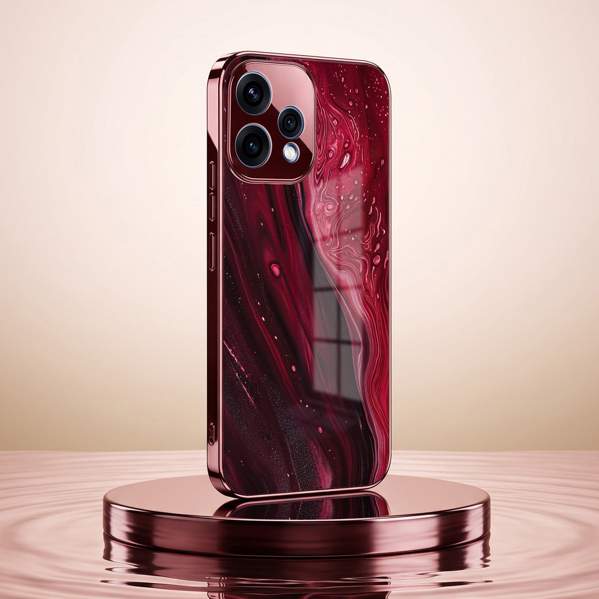 Oppo Reno 15 5G Marble Burgundy Electroplated Glass Back Case