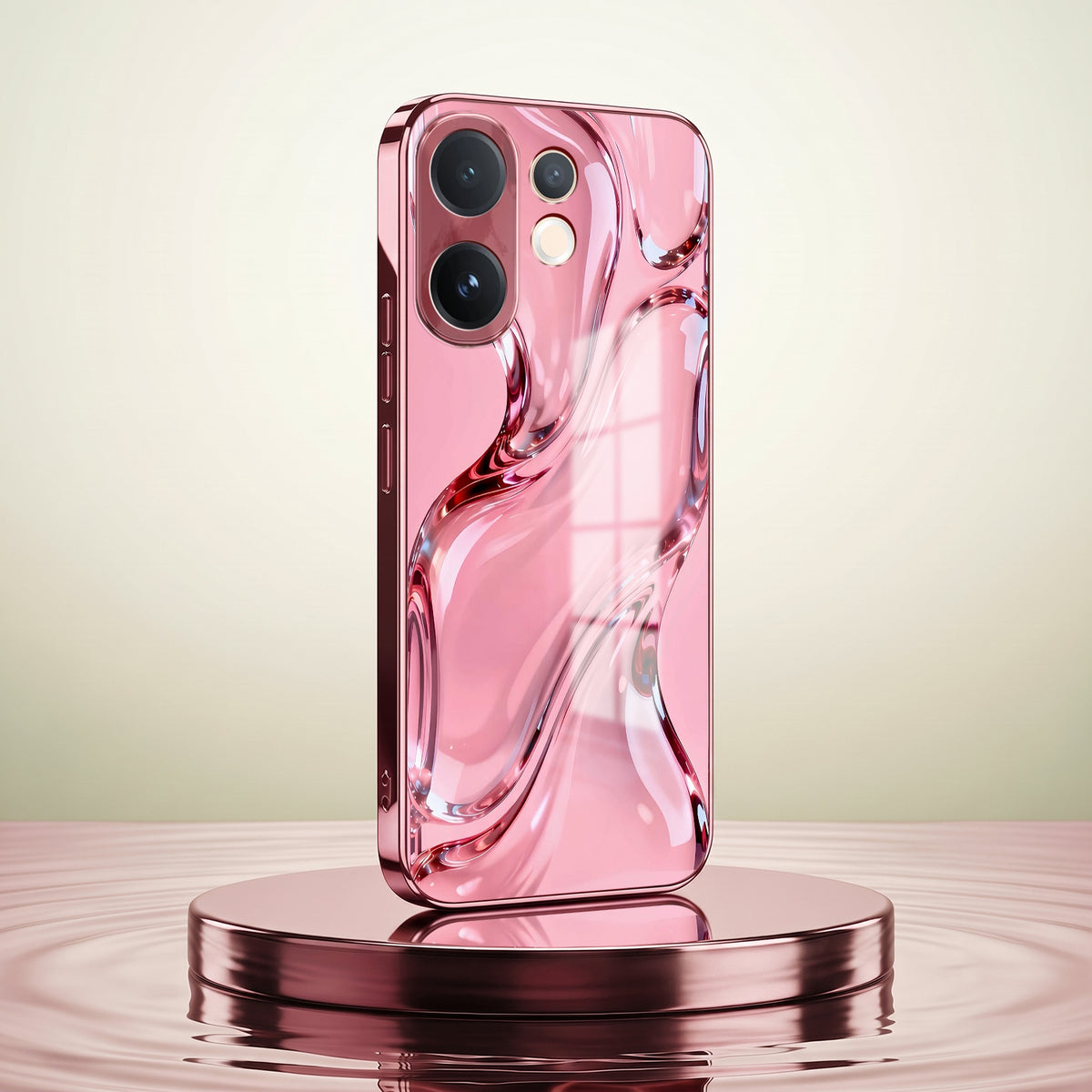 Vivo V60 5G Crystal Wave Energy Pink Electroplated Glass Phone Back Case