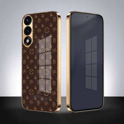 Oneplus Nord 5 5G Luxury Monogram Brown Gold Electroplated Glass Phone Back Case