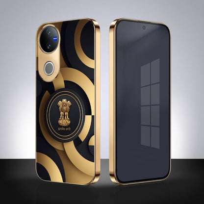 Vivo V50 5G Royal Emblem Gold Electroplated Glass Phone Back Case