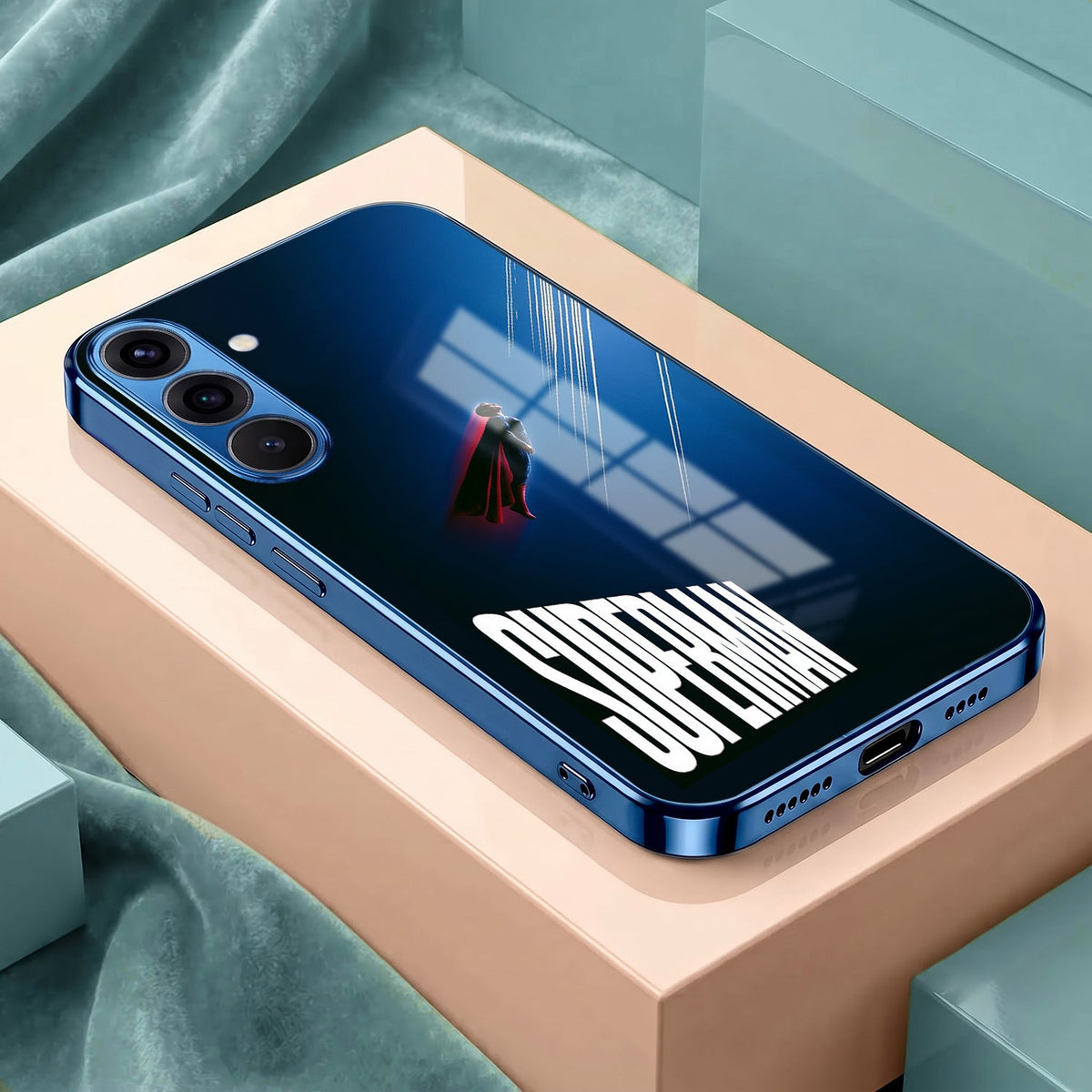 Samsung Galaxy A56 5G Superman Blue Electroplated Glass Phone Back Case