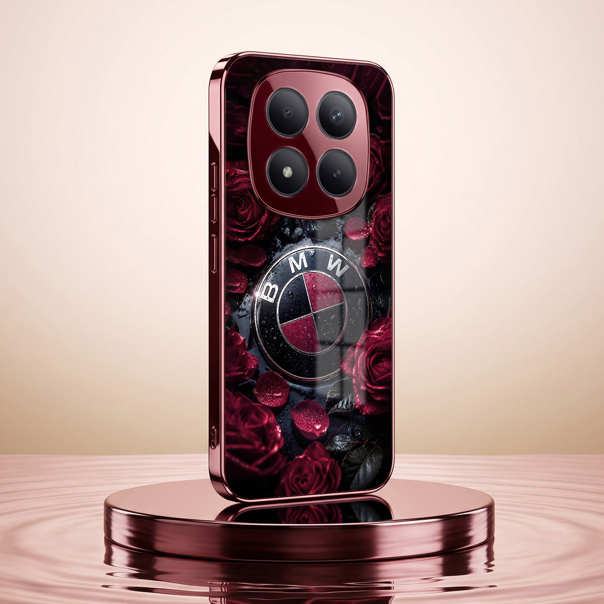 Redmi Note 15 Pro Plus 5G BMW Logo Burgundy Electroplated Glass Back Case