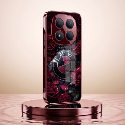 Redmi Note 15 Pro Plus 5G BMW Logo Burgundy Electroplated Glass Back Case