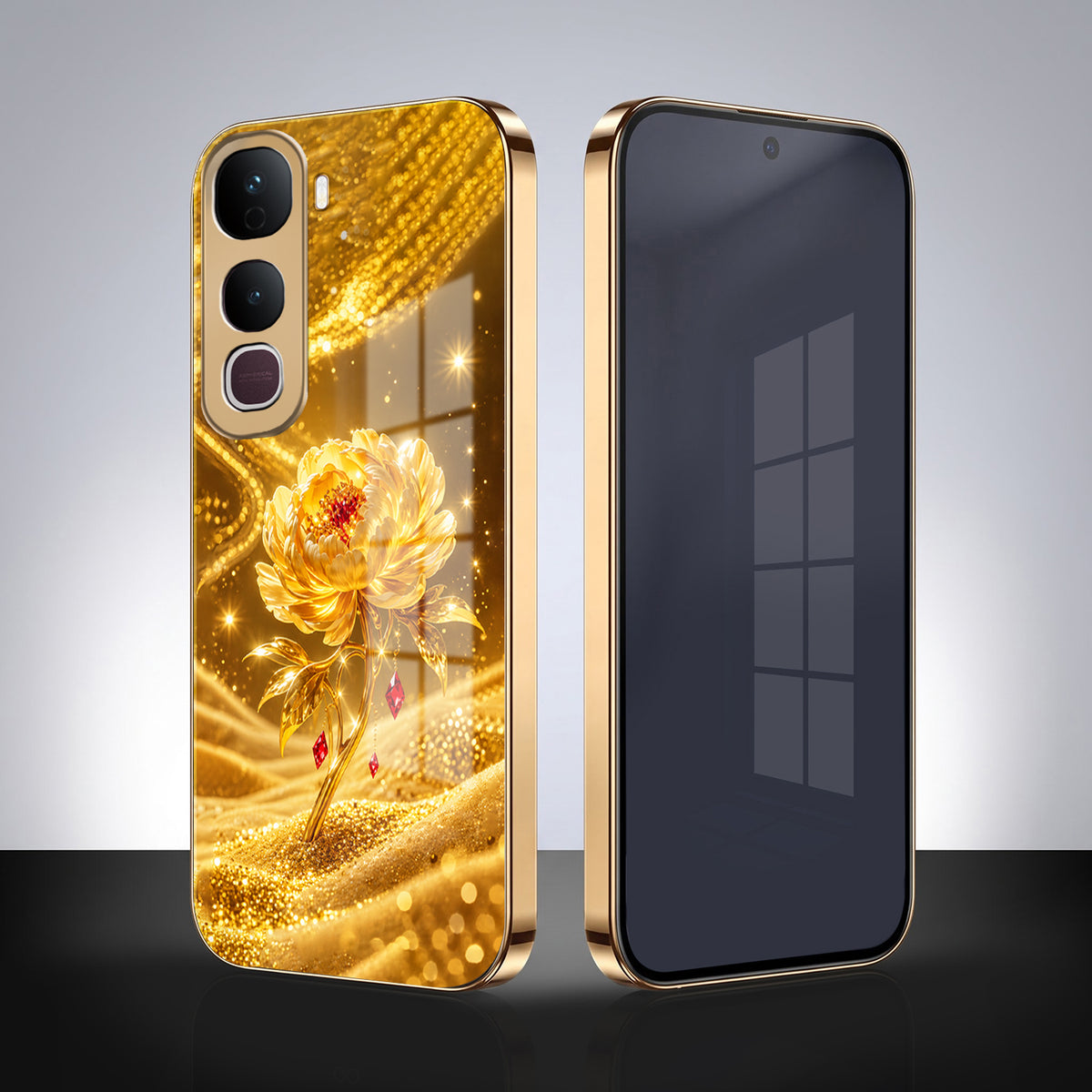 Vivo Y400 Pro 5G Golden Rose Elegance Gold Electroplated Glass Phone Back Case