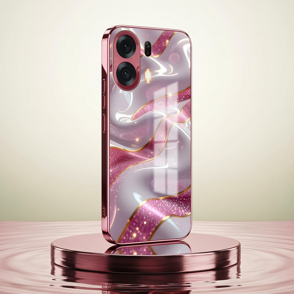 Oppo K14 Plus 5G Pearl Marble Pink Electroplated Glass Phone Back Case