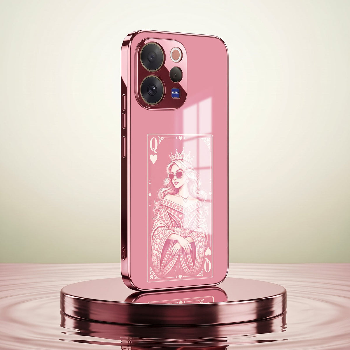 Vivo V70 5G Luxury Royal Queen Pink Electroplated Glass Phone Back Case