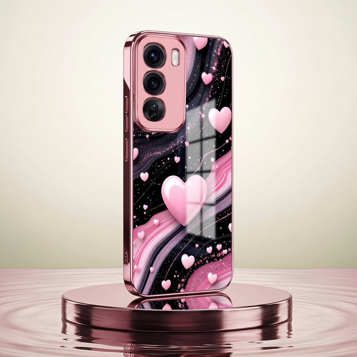 Oppo Reno 12 Pro 5G Love Sparkle Pink Electroplated Glass Phone Back Case