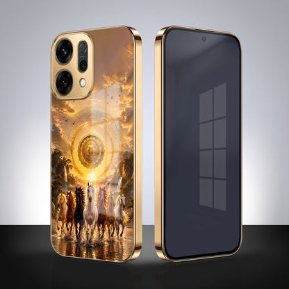 Oppo Reno 14 5G Celestial Seven Horses Gold Electroplated Glass Phone Back Case