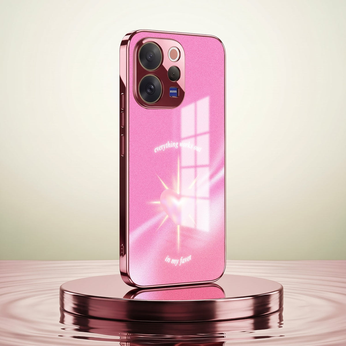 Vivo V70 5G Luxury Glowing Heart Pink Electroplated Glass Phone Back Case