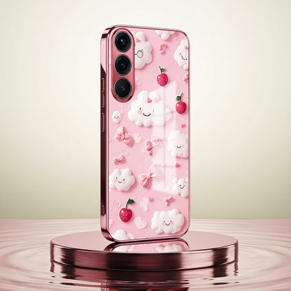 Samsung Galaxy A56 5G Luxury 3D Clouds Pink Electroplated Glass Phone Back Case
