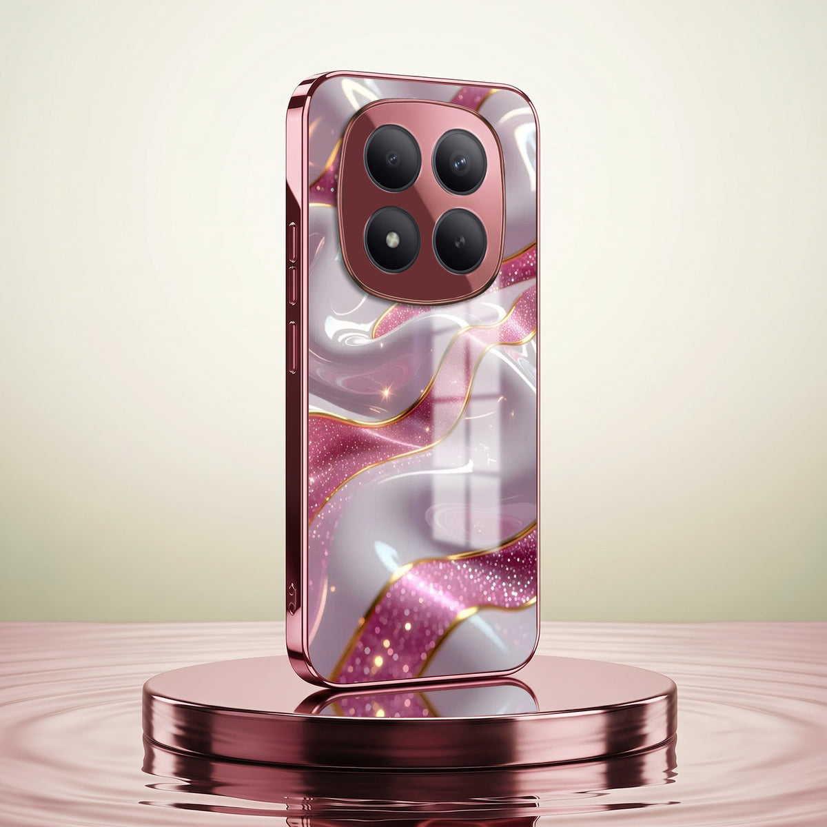 Redmi Note 15 Pro+ 5G Pearl Marble Pink Electroplated Glass Phone Back Case