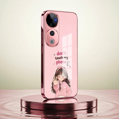Vivo V40 Pro 5G Luxury Anime Girl Pink Electroplated Glass Phone Back Case