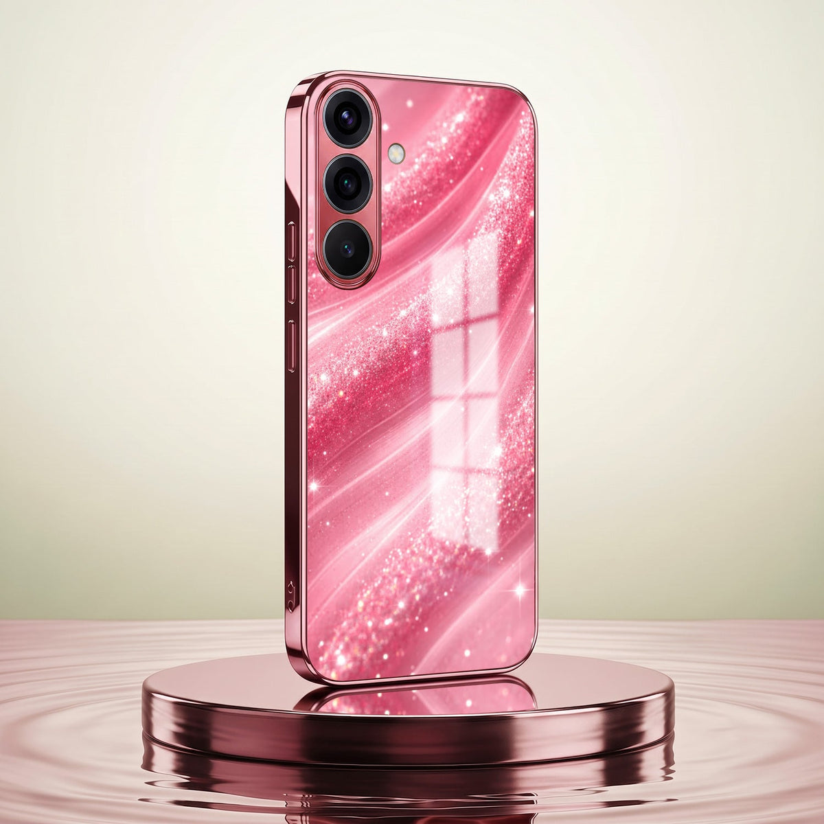 Samsung Galaxy A36 5G Luxury Glitter Wave Pink Electroplated Glass Phone Back Case