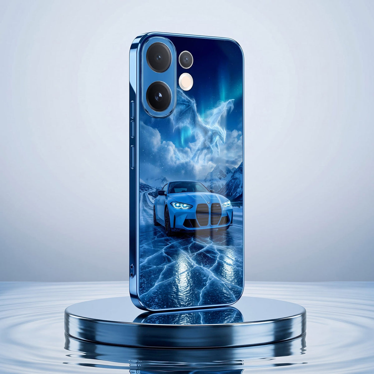 Vivo V60 5G Ice Dragon GT Blue Electroplated Glass Phone Back Case