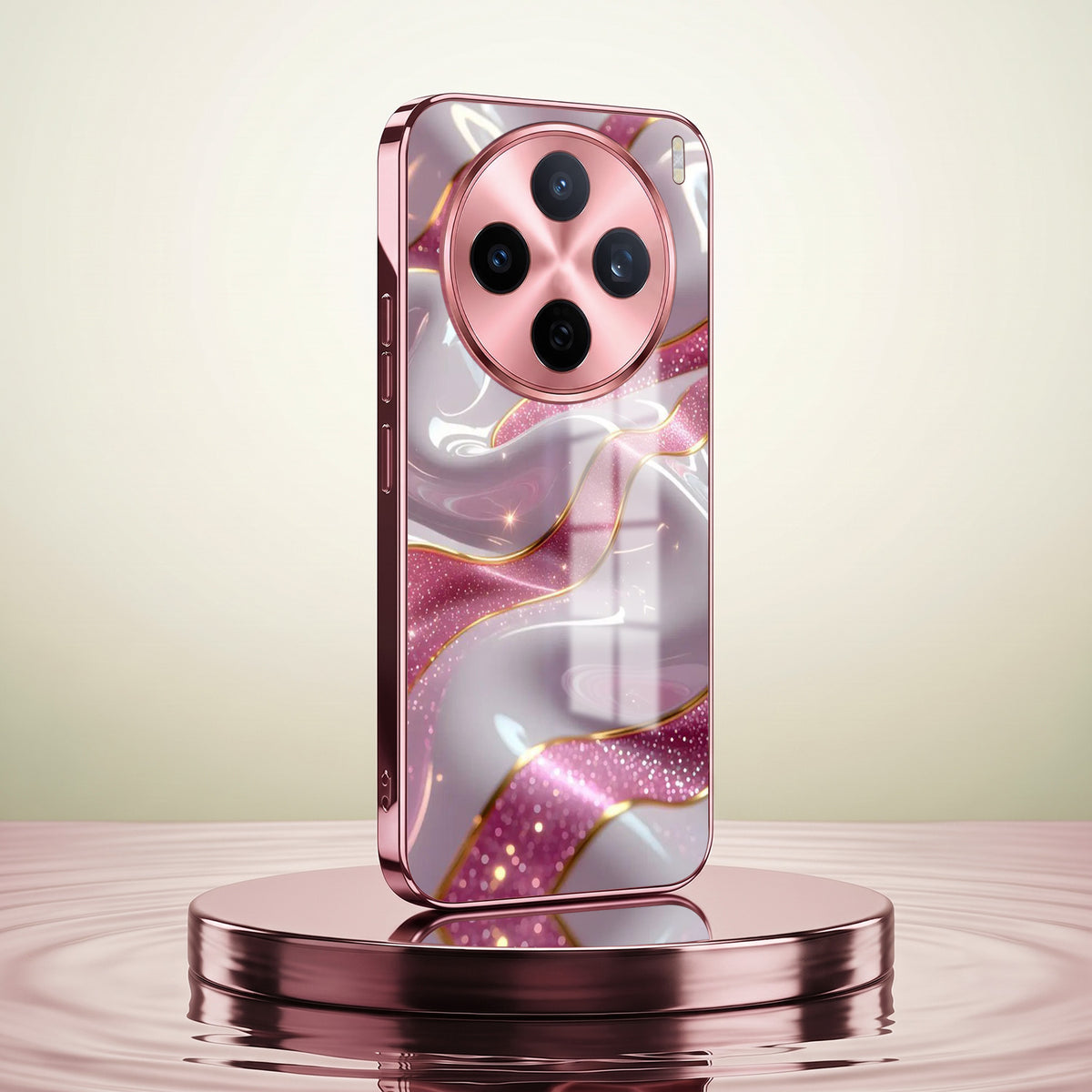 Vivo X200T 5G Pearl Marble Pink Electroplated Glass Phone Back Case