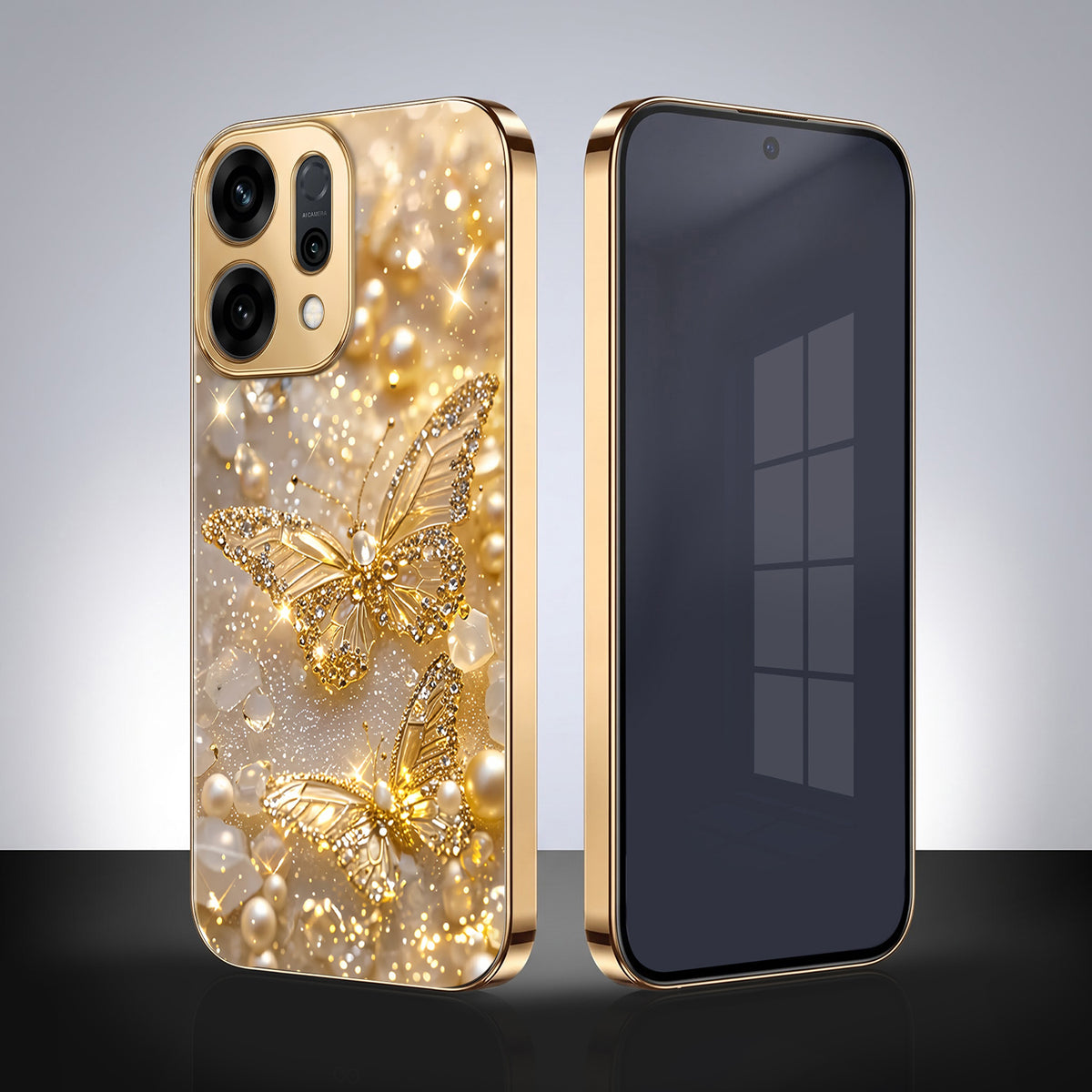Oppo Reno 14 5G Golden Butterfly Gold Electroplated Glass Phone Back Case