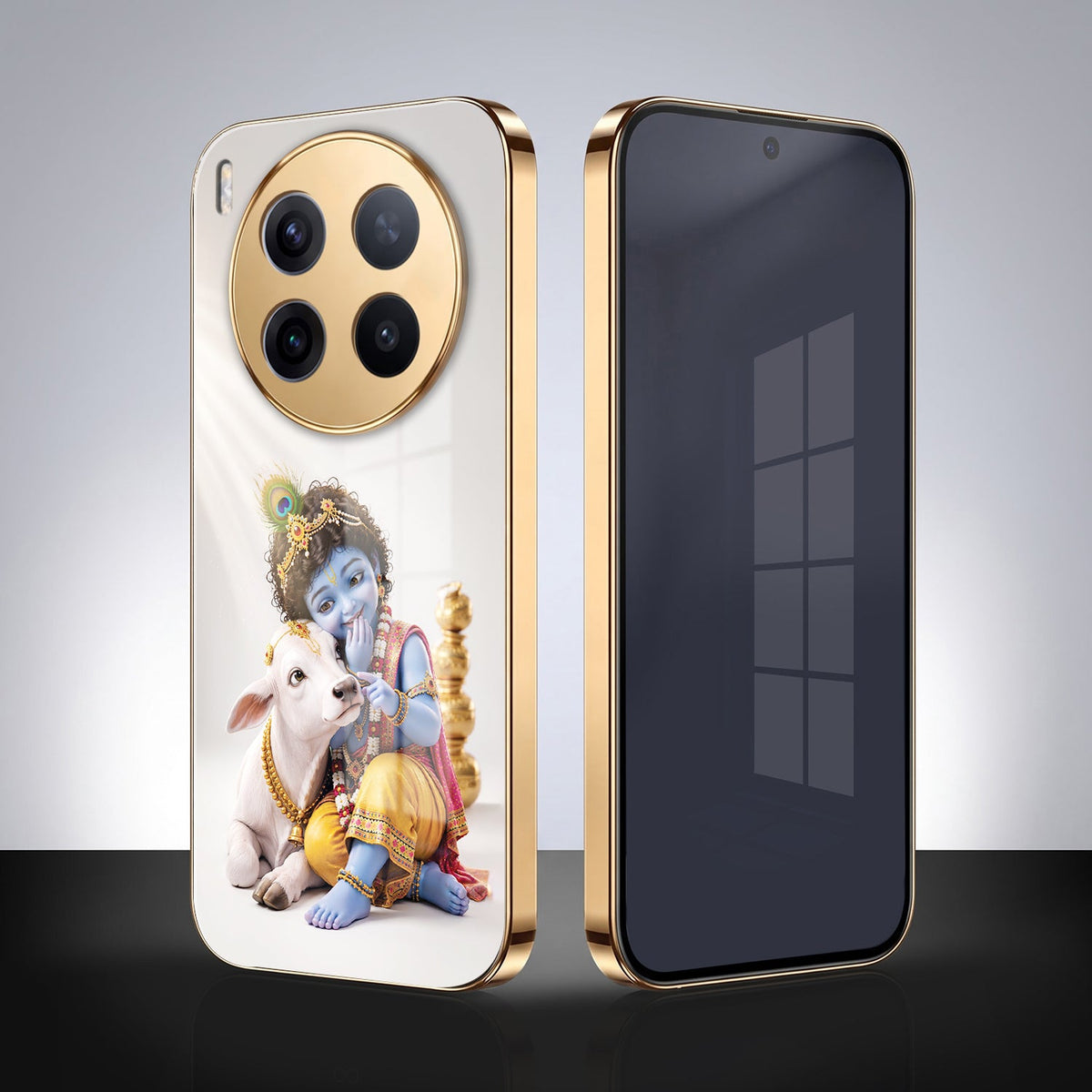 Vivo X300 Pro 5G Bal Krishna Blessings Gold Electroplated Glass Phone Back Case