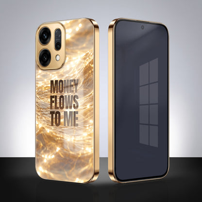 Oppo Reno 14 5G Money Flows To Me Gold Electroplated Glass Phone Back Case