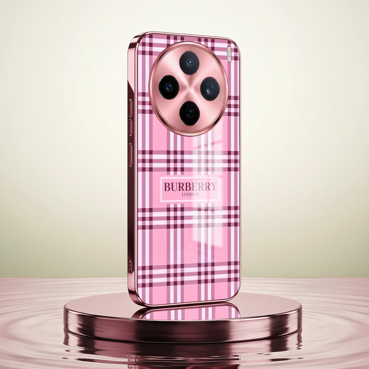 Vivo X200T 5G Burberry Classic Pink Electroplated Glass Phone Back Case