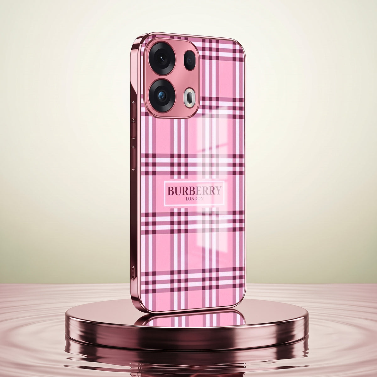 Oppo Reno 13 Pro 5G Burberry Classic Pink Electroplated Glass Phone Back Case