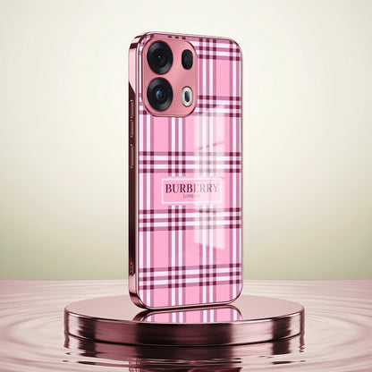 Oppo Reno 13 Pro 5G Burberry Classic Pink Electroplated Glass Phone Back Case