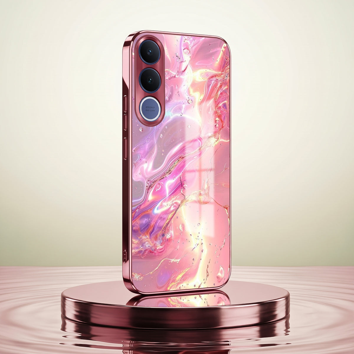 Vivo V70 FE 5G Pearl Aurora Pink Electroplated Glass Phone Back Case