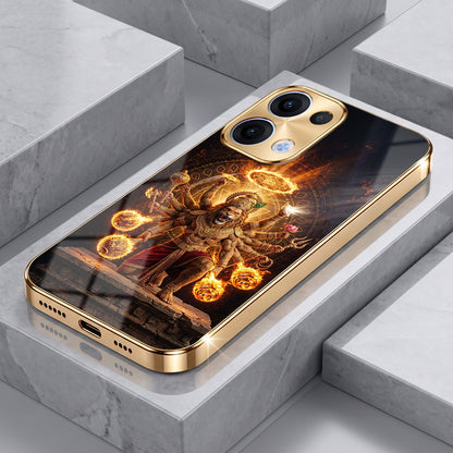 Oppo Reno 13 5G Lord Narasimha Gold Electroplated Glass Phone Back Case
