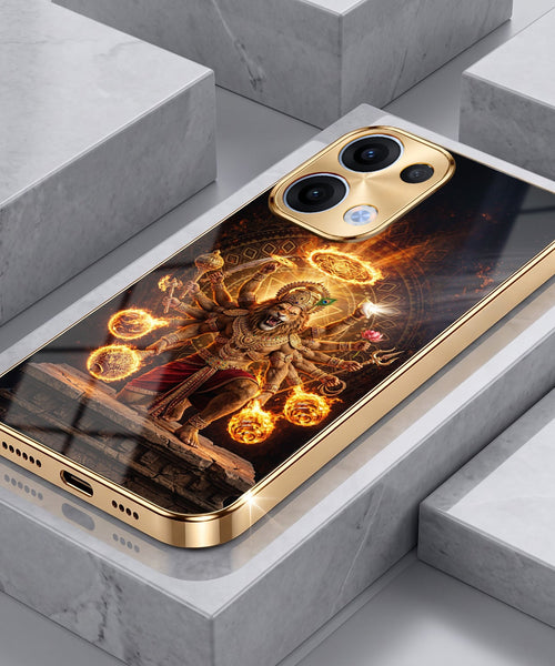 Oppo Reno 13 5G Lord Narasimha Gold Electroplated Glass Phone Back Case