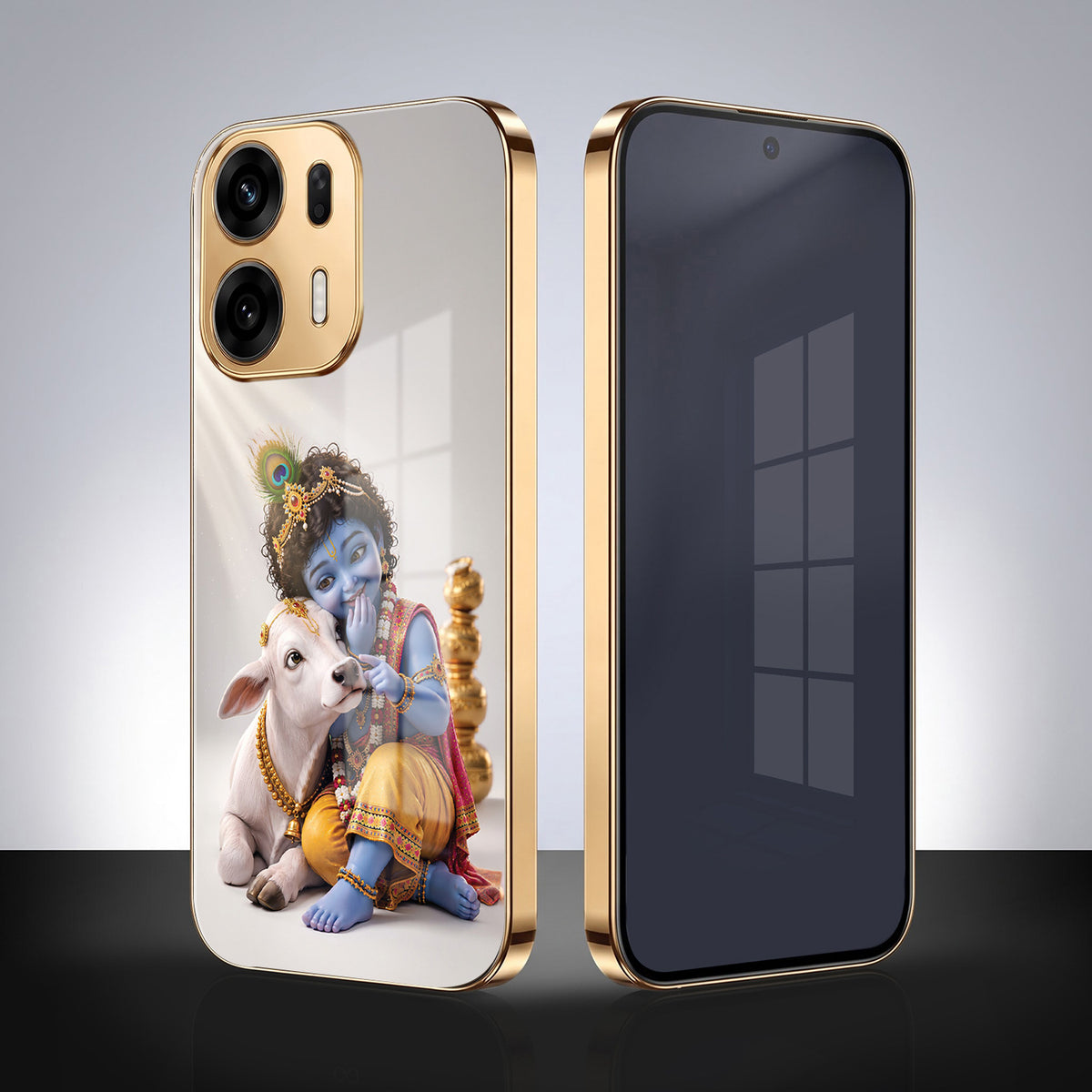 Oppo K14 Plus 5G Bal Krishna Blessings Gold Electroplated Glass Phone Back Case