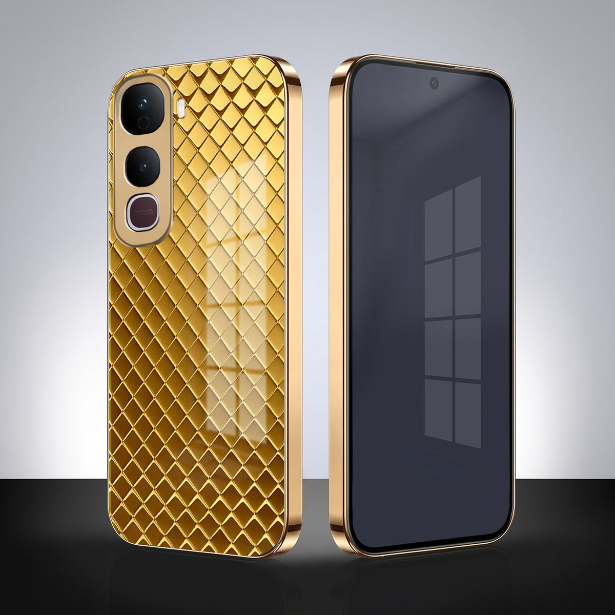 Vivo Y400 Pro 5G Golden Criss Cross Gold Electroplated Glass Phone Back Case