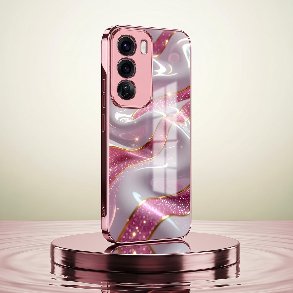 Oppo Reno 12 Pro 5G Pearl Marble Pink Electroplated Glass Phone Back Case