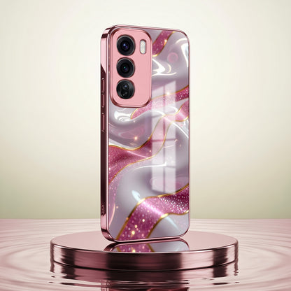 Oppo Reno 12 Pro 5G Pearl Marble Pink Electroplated Glass Phone Back Case