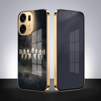 Oppo K14 Plus 5G Running Horses Gold Electroplated Glass Phone Back Case