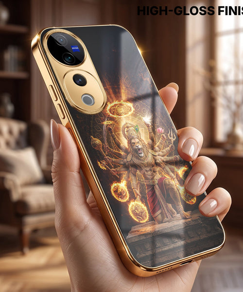 Vivo V40 Pro 5G Lord Narasimha Gold Electroplated Glass Phone Back Case