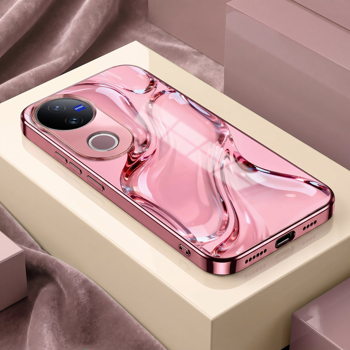 Vivo V50 5G Crystal Wave Energy Pink Electroplated Glass Phone Back Case